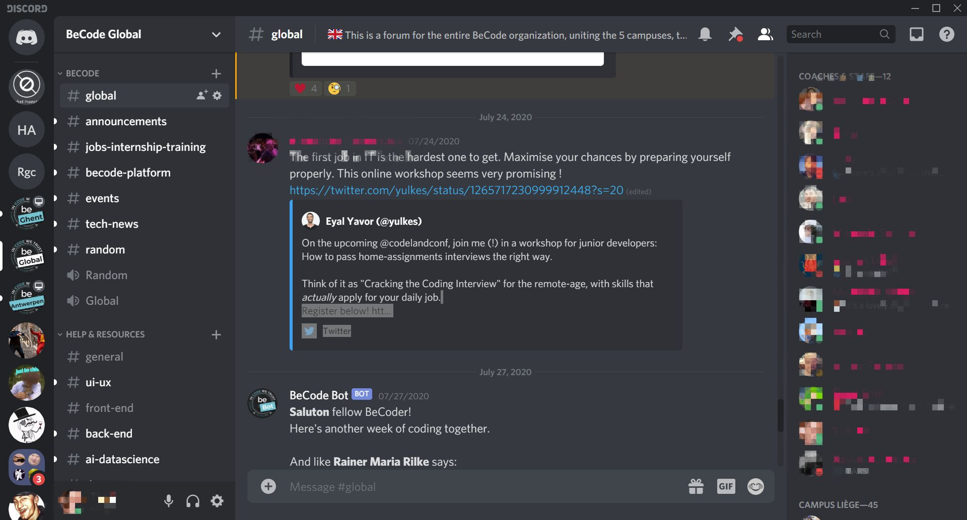 example of the discord interface